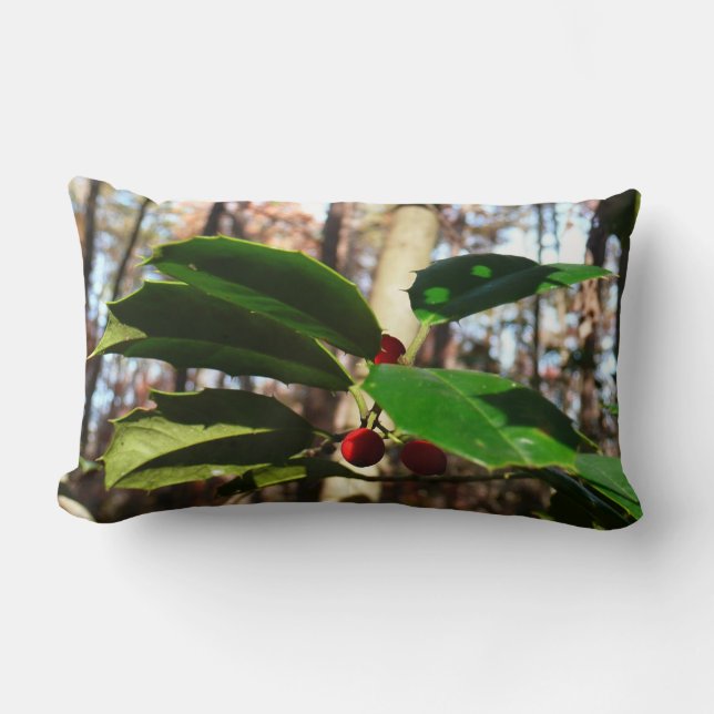 Holly Leaves I Holiday Botanical Lumbar Cushion (Front)
