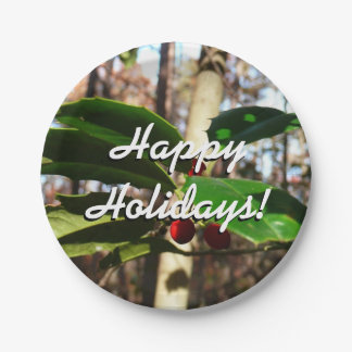 Holly Leaves I Holiday Botanical Paper Plate
