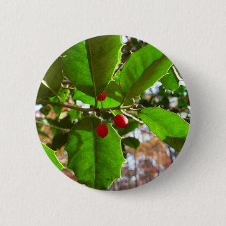 Holly Leaves II Holiday Nature Botanical 6 Cm Round Badge