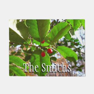 Holly Leaves II Holiday Nature Botanical Doormat