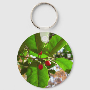 Holly Leaves II Holiday Nature Botanical Key Ring