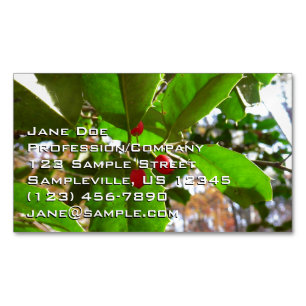 Holly Leaves II Holiday Nature Botanical Magnetic Business Card