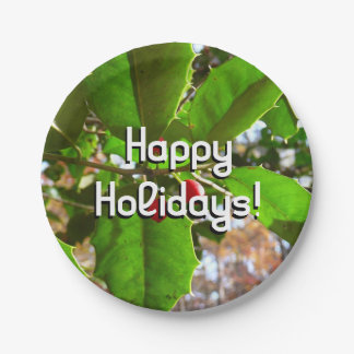 Holly Leaves II Holiday Nature Botanical Paper Plate