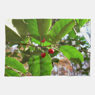 Holly Leaves II Holiday Nature Botanical Tea Towel