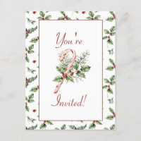 Holly Leaves, Red Berries, Mistletoe, Candy Cane