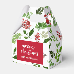 Holly Leaves Red Berry Watercolor Pattern Holiday Favour Box