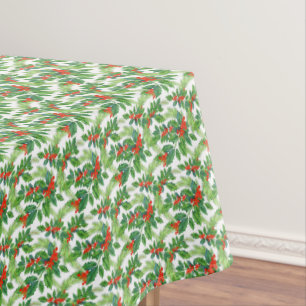 Holly & Leaves Red Green Christmas Tablecloth