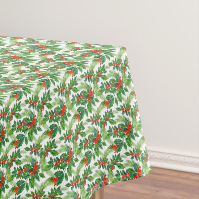 Holly & Leaves Red Green Christmas  Tablecloth (In Situ)