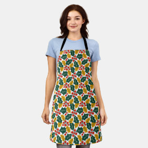 Holly Leaves Retro Modern Big Print Pattern  Apron