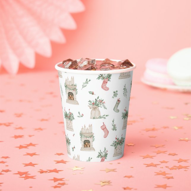 Holly Mantel Pattern Paper Cups (Insitu)