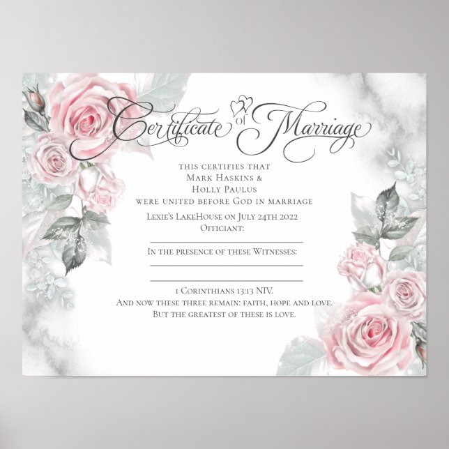 Holly Marriage Certificate sample 2 Poster (Front)
