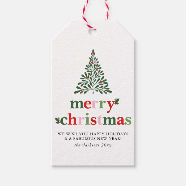Holly Merry & Bright Christmas Gift Tags (Front)