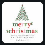 Holly Merry & Bright Christmas Square Sticker<br><div class="desc">Bright and fun Christmas design to send out to family and friends!</div>