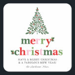 Holly Merry & Bright Christmas Square Sticker<br><div class="desc">Bright and fun Christmas design to send out to family and friends!</div>