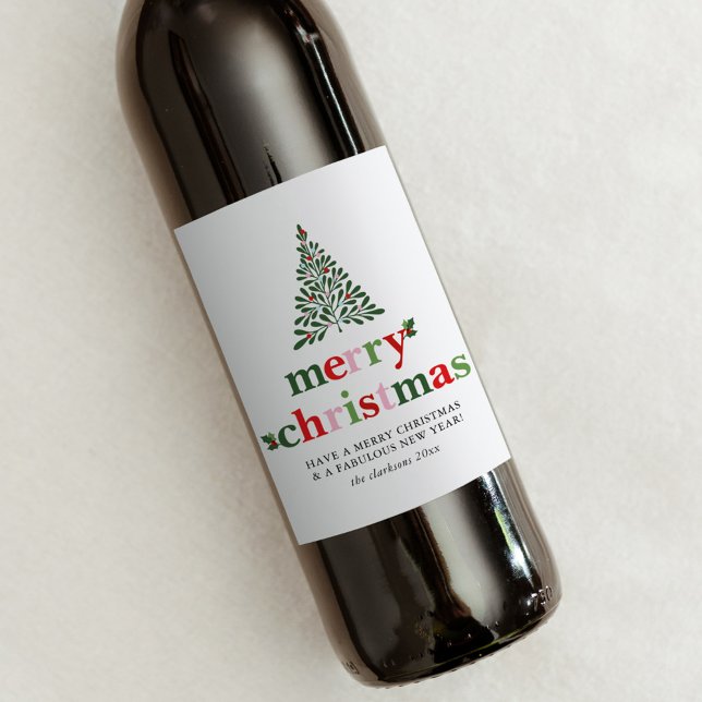 Holly Merry & Bright Christmas Wine Label (Creator Uploaded)