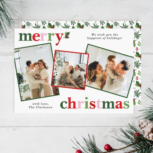 Holly Merry Christmas Bright Fun Family Holiday Card (Creator Uploaded)