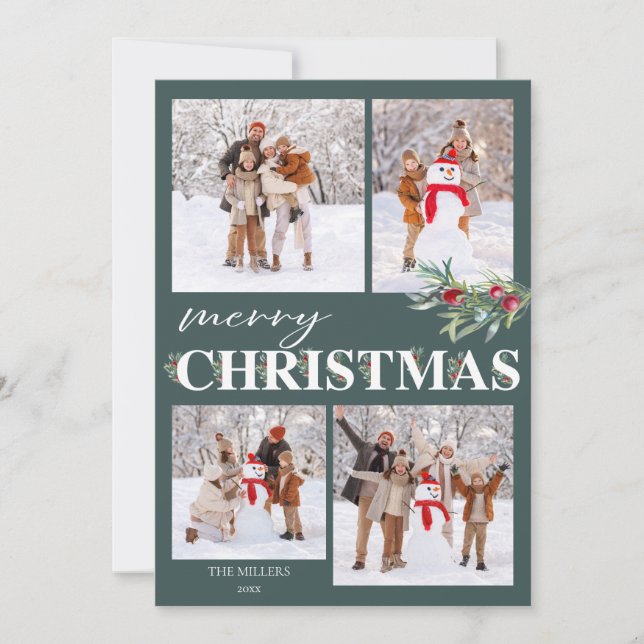 Holly Merry Christmas Holiday Photo Card (Front)