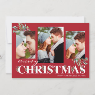 Holly Merry Christmas Holiday Photo Collage Card