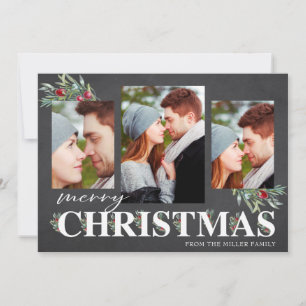 Holly Merry Christmas Holiday Photo Collage Card