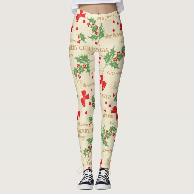 holly merry christmas leggings (Front)
