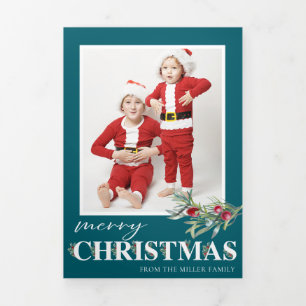 Holly Merry Christmas Trifold Photo Christmas