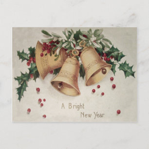 Holly Mistletoe Bells Bell Winterberry Postcard