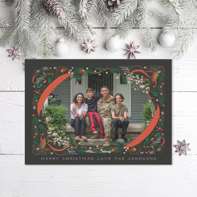 Holly Mistletoe Illustrated Frame Christmas Photo Holiday Card (Creator Uploaded)