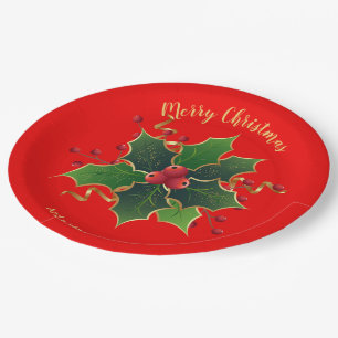 Holly Mistletoe Paper Plate