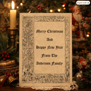 Holly Mistletoe Winter Flowers Kraft Christmas Holiday Card
