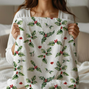 Holly Monogrammed Christmas  Sherpa Blanket