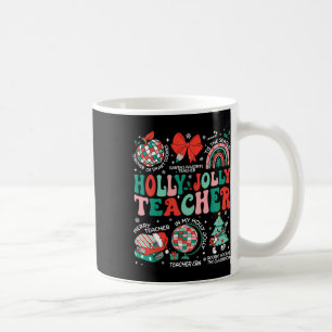 Holly N Jolly Teacher Christmas Coquette Bow Retro Coffee Mug