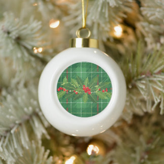 Holly on Christmas Plaid 2 Ceramic Ball Christmas Ornament