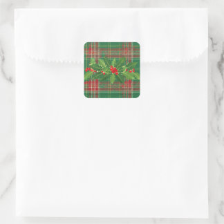Holly on Christmas Plaid 7 Square Sticker