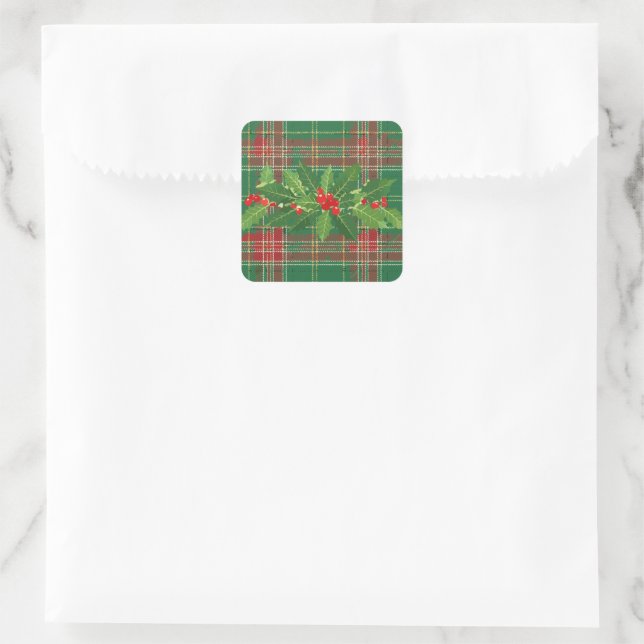 Holly on Christmas Plaid 7 Square Sticker (Bag)