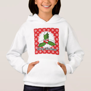 Holly on Red White Snowflakes Pattern - Merry Xmas