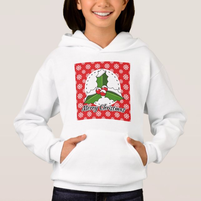 Holly on Red White Snowflakes Pattern - Merry Xmas (Front)