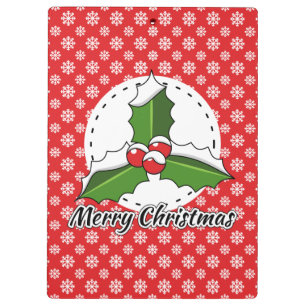 Holly on Red White Snowflakes Pattern - Merry Xmas Clipboard