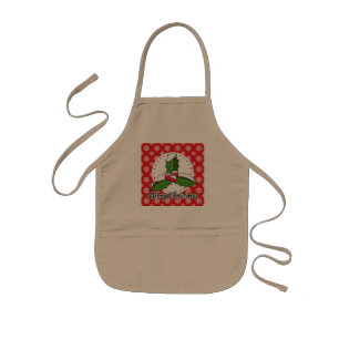Holly on Red White Snowflakes Pattern - Merry Xmas Kids Apron