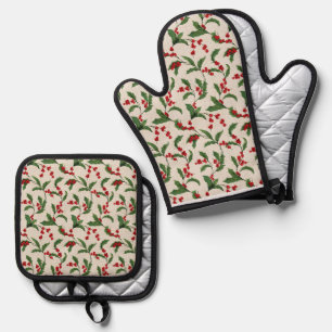 Holly Oven Mitt and Pot Holders Oven Mitt & Pot Holder Set