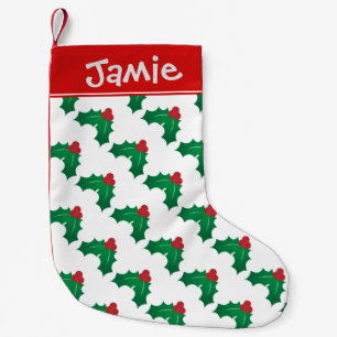 Holly Pattern Small Christmas Personalised Stocking