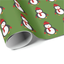Holly Penguin Wrapping Paper Glossy Christmas