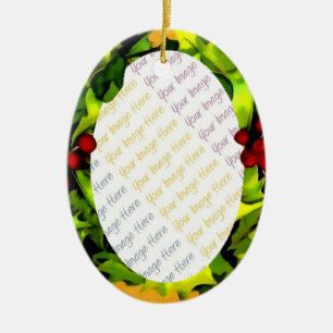 Holly Photo Frame personalised oval ornament