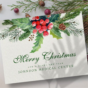 Holly Pine & Berry Medical Holiday Greetings Postcard