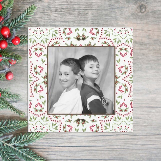 Holly Pine Christmas Photo Card Classic 1 Photo (Creator Uploaded)