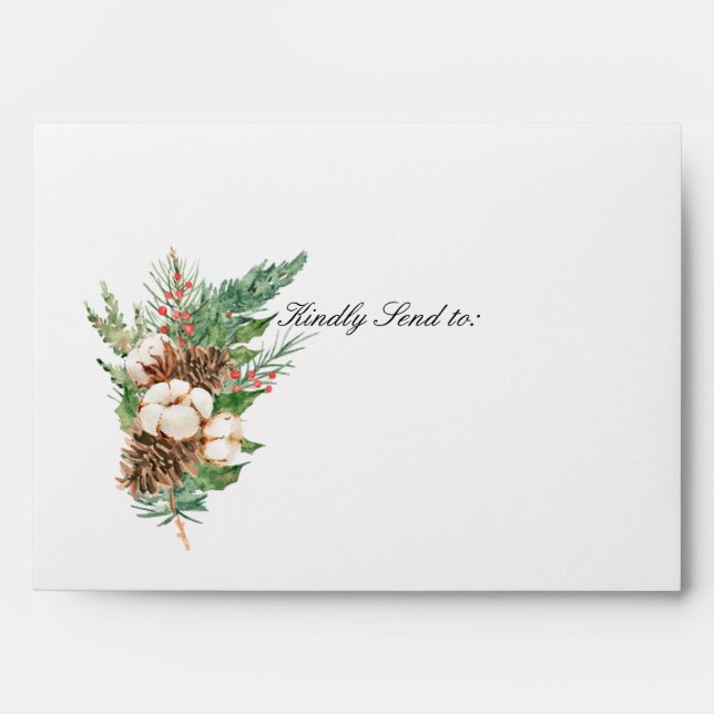 Holly Pine White Floral Wedding Invitation Envelope (Front)