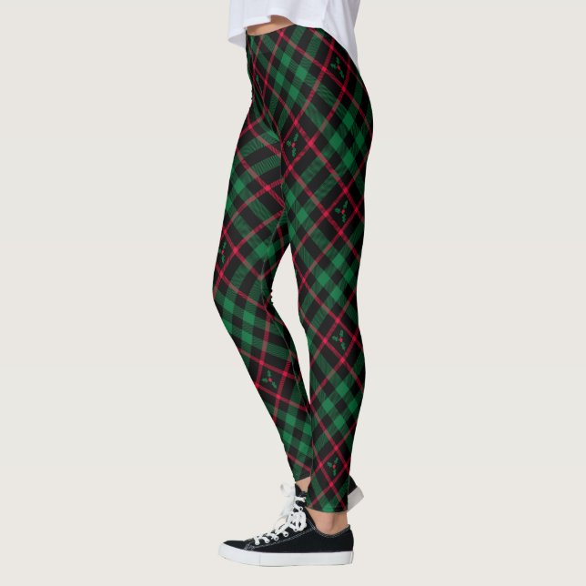 Holly Plaid l Christmas Pattern Leggings (Left)