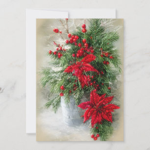 Holly poinsettias and fir budget Christmas Holiday Card