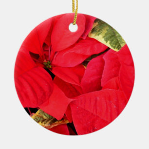 Holly Point Poinsettias Christmas Holiday Floral Ceramic Tree Decoration