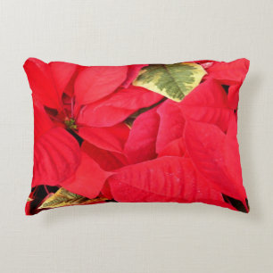 Holly Point Poinsettias Holiday Floral Decorative Cushion