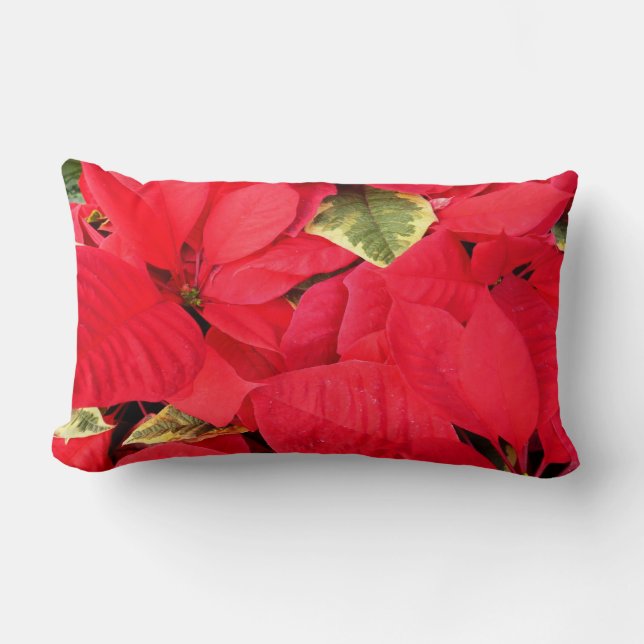 Holly Point Poinsettias Holiday Floral Lumbar Cushion (Front)